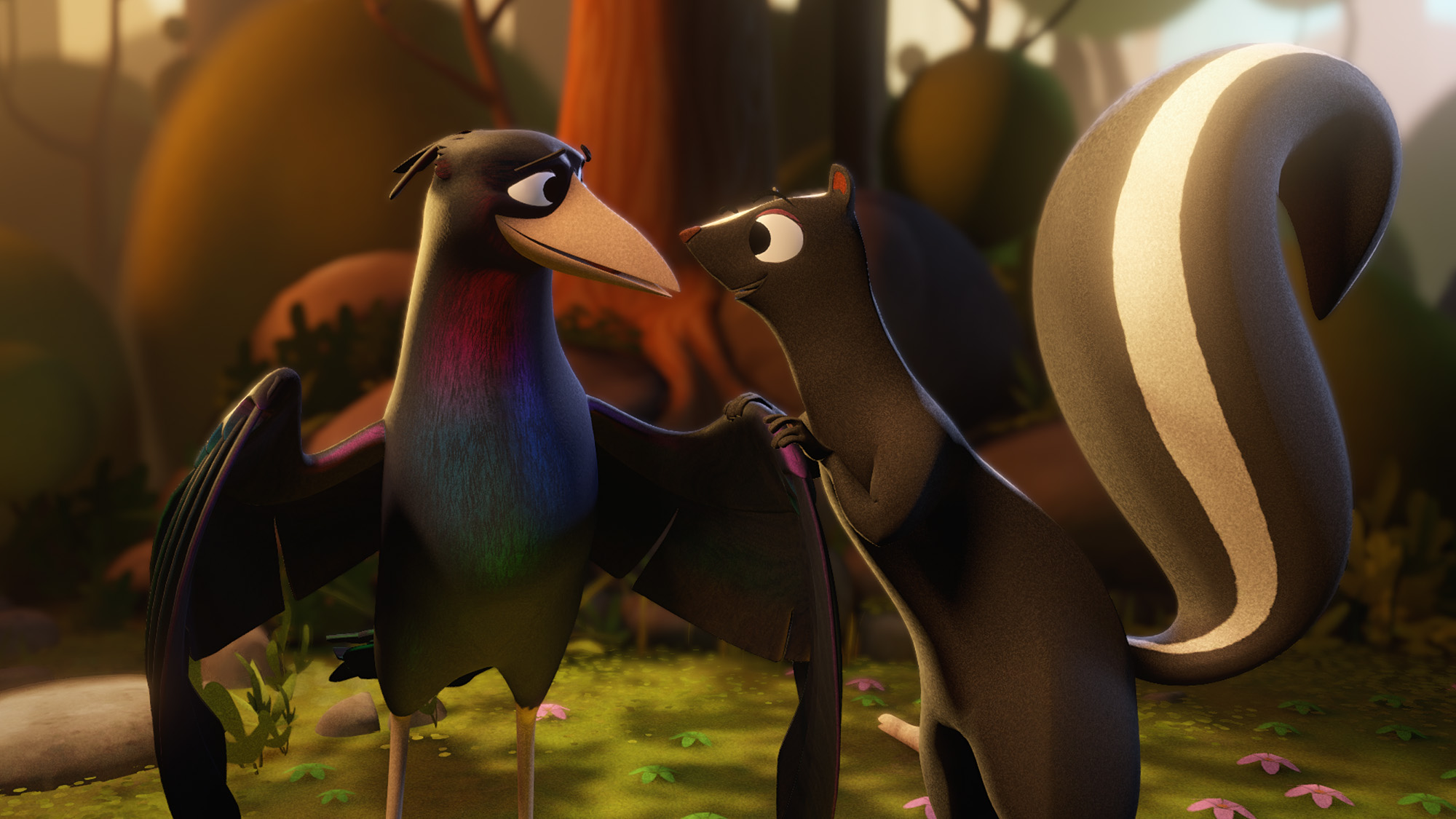 Cartoon of a crow and a squirrel