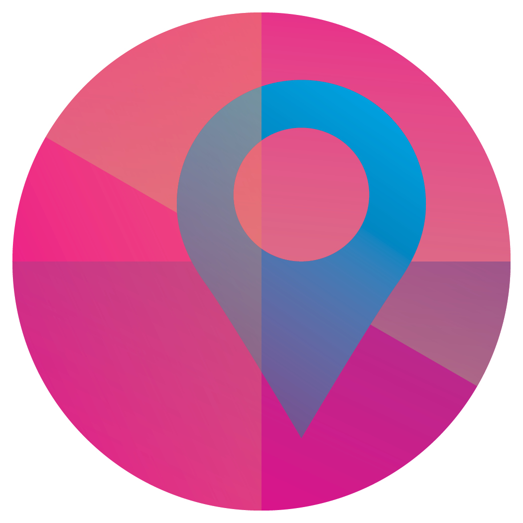 colorful illustration of a map locator pin contained in a circle