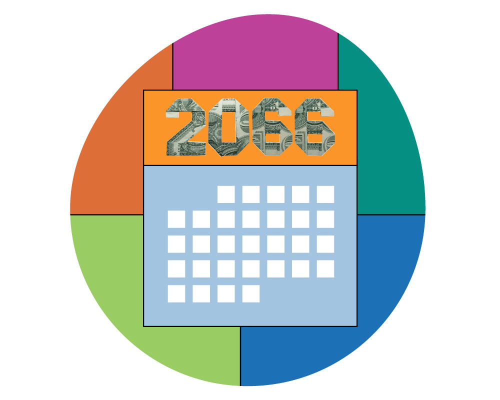 A colorful illustration of a calendar in 2066.