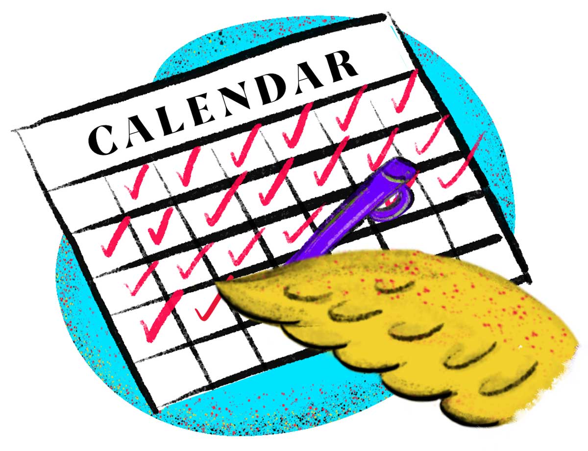 Owl's wing is checking off the calendar.