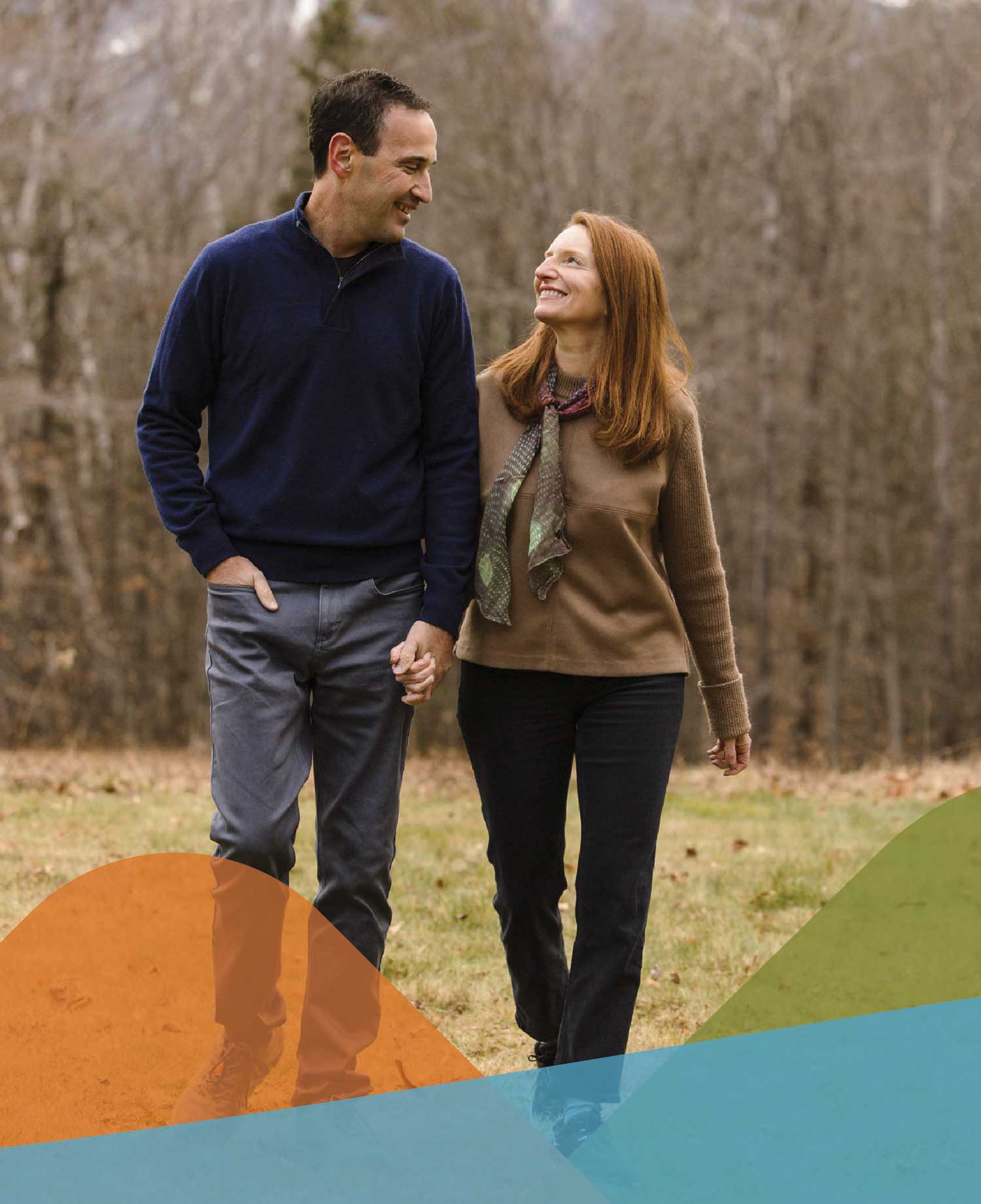 Jon and Amy Levin walking outdoors.