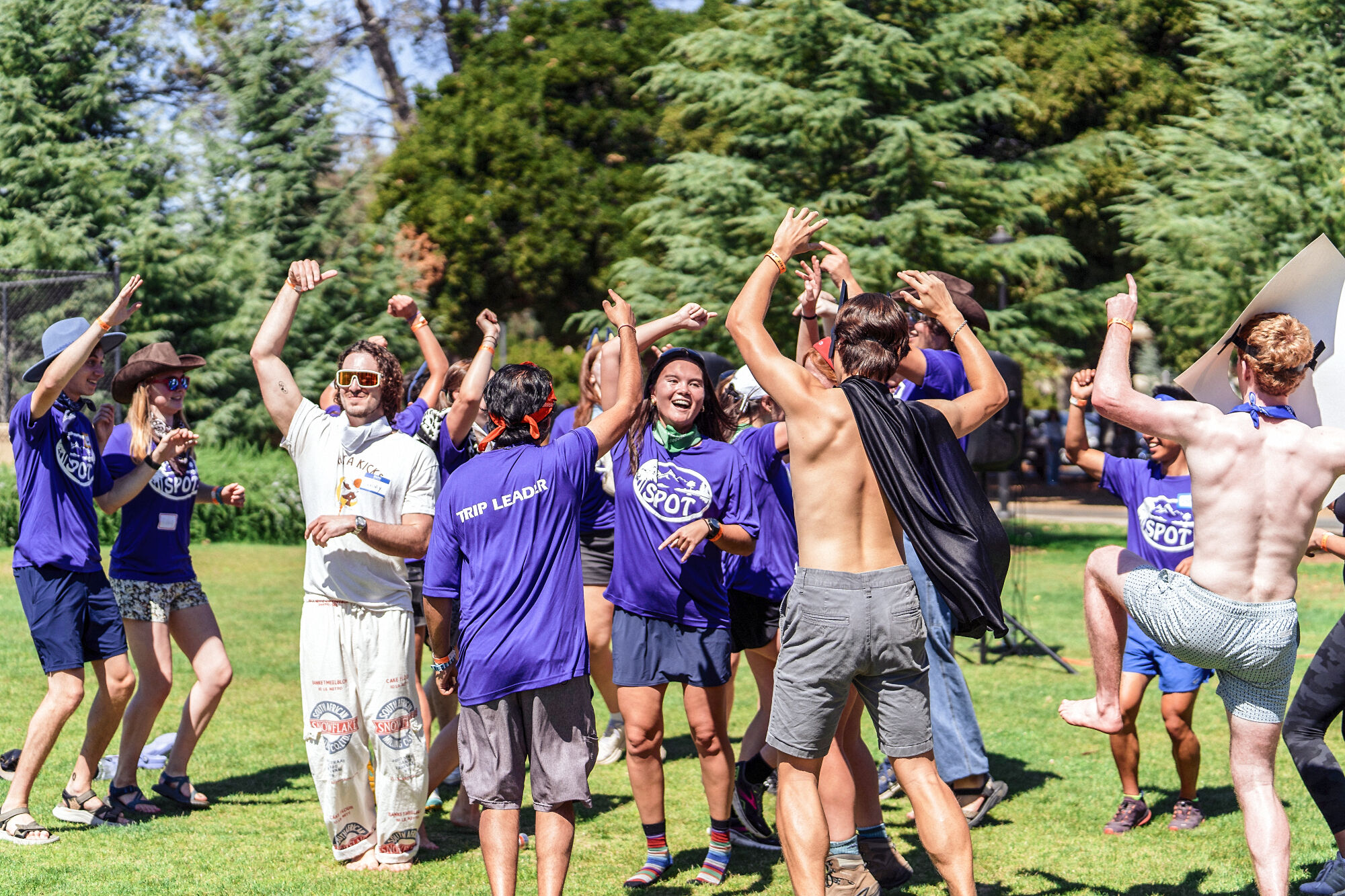 People dancing in a grassy area
