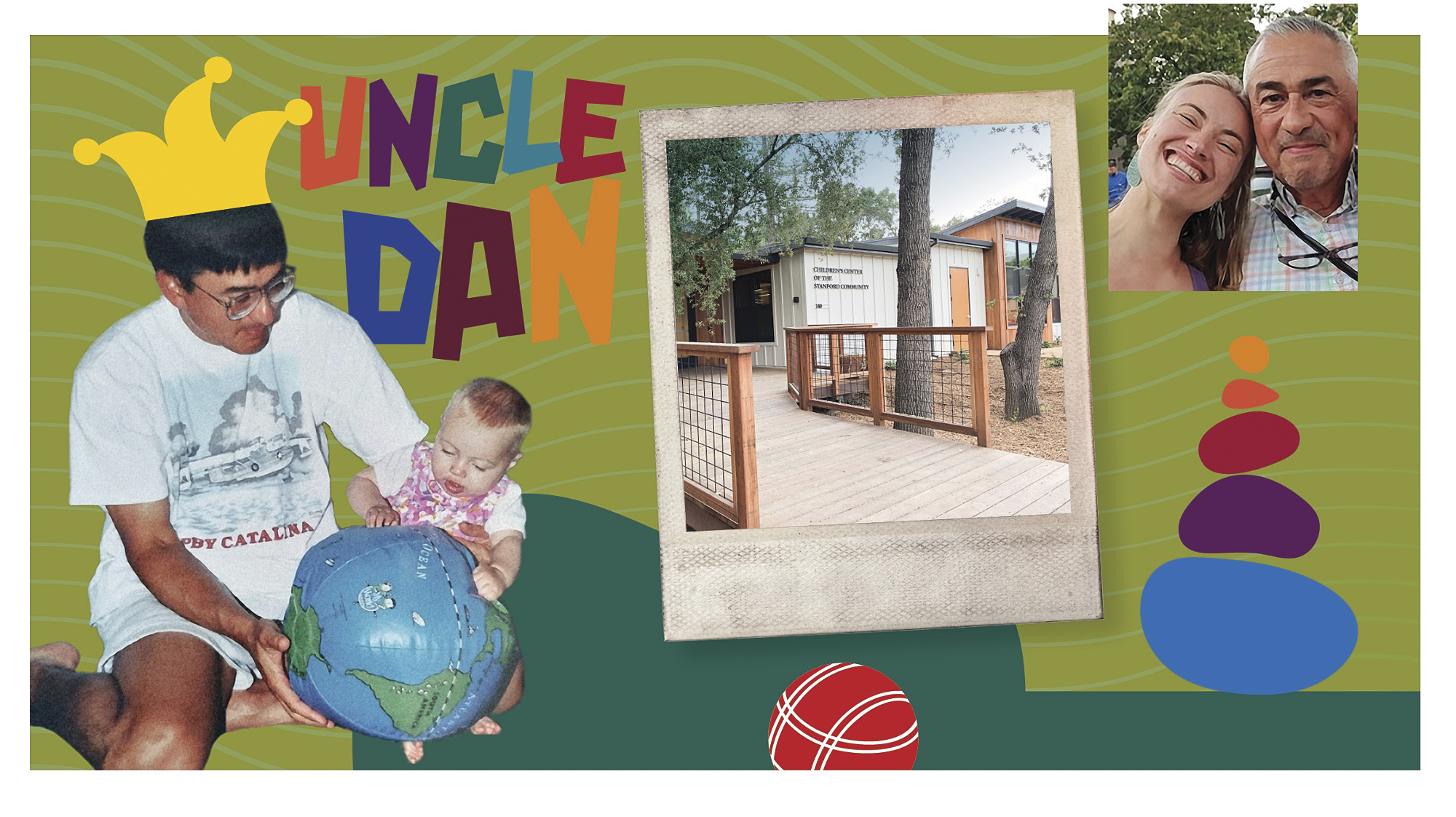 Collage featuring photos of uncle Dan with Sierra as a baby and as an adult