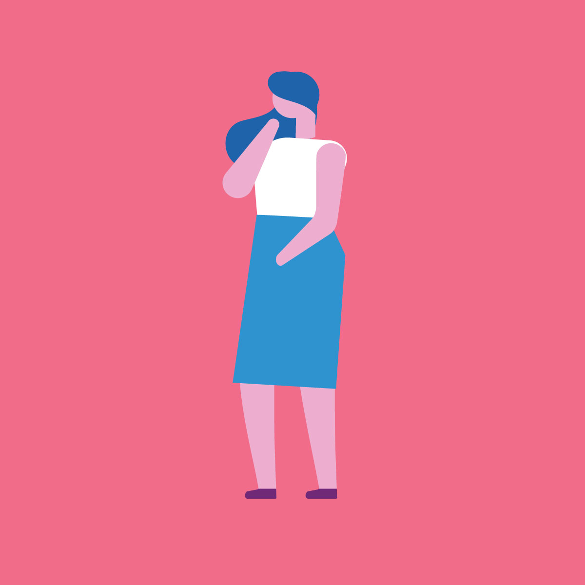 Illustration of woman standing, looking down negatively.