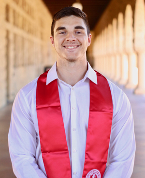 Portrait of Alex Sowell in the Quad.