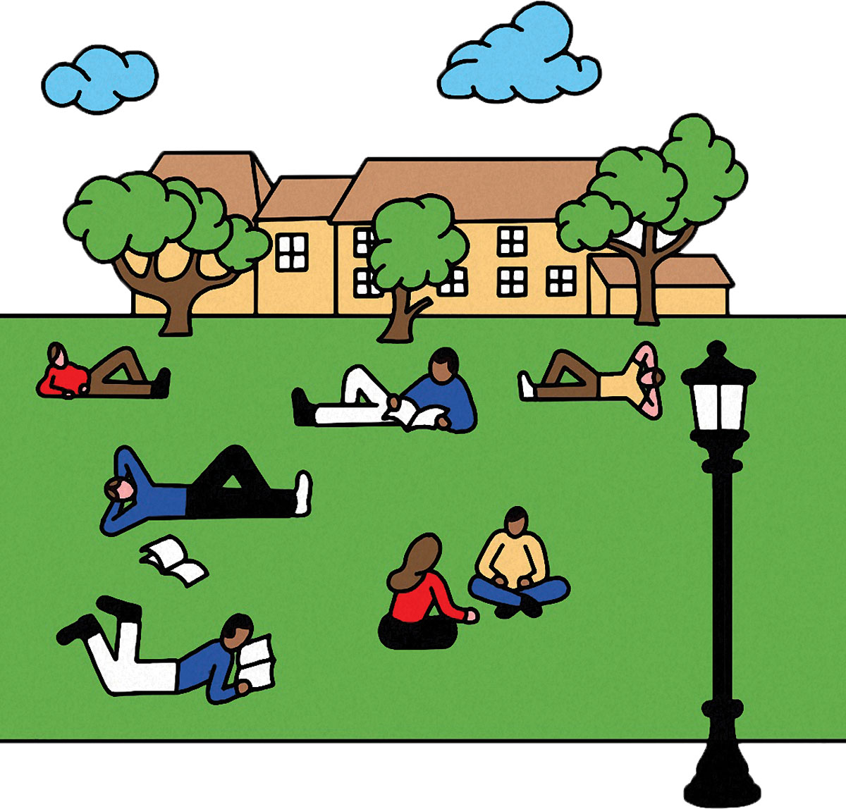Illustration of students spread out on Wilbur Field