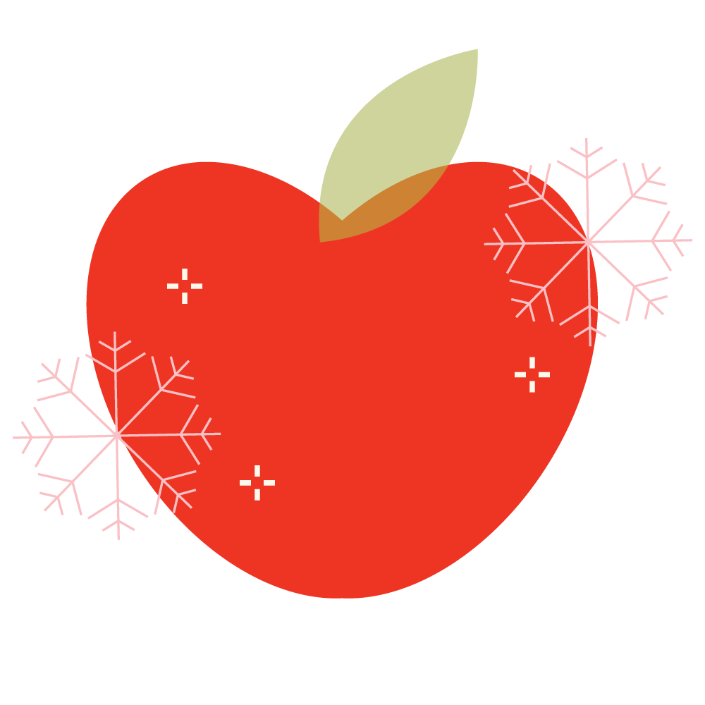 Illustration of an apple with snowflakes