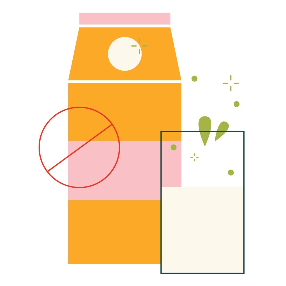 Illustration of a milk carton and glass full of milk