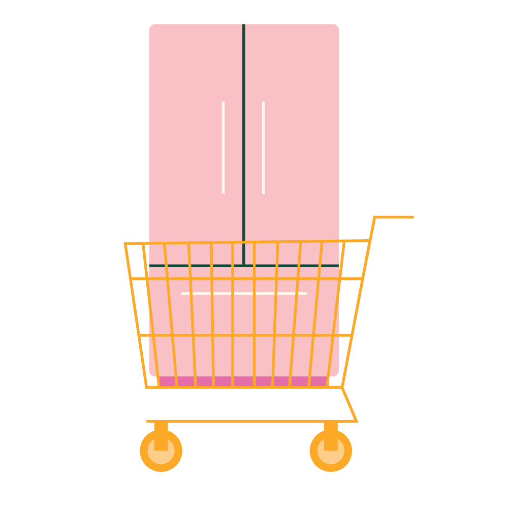 Illustration of a fridge in a shopping cart